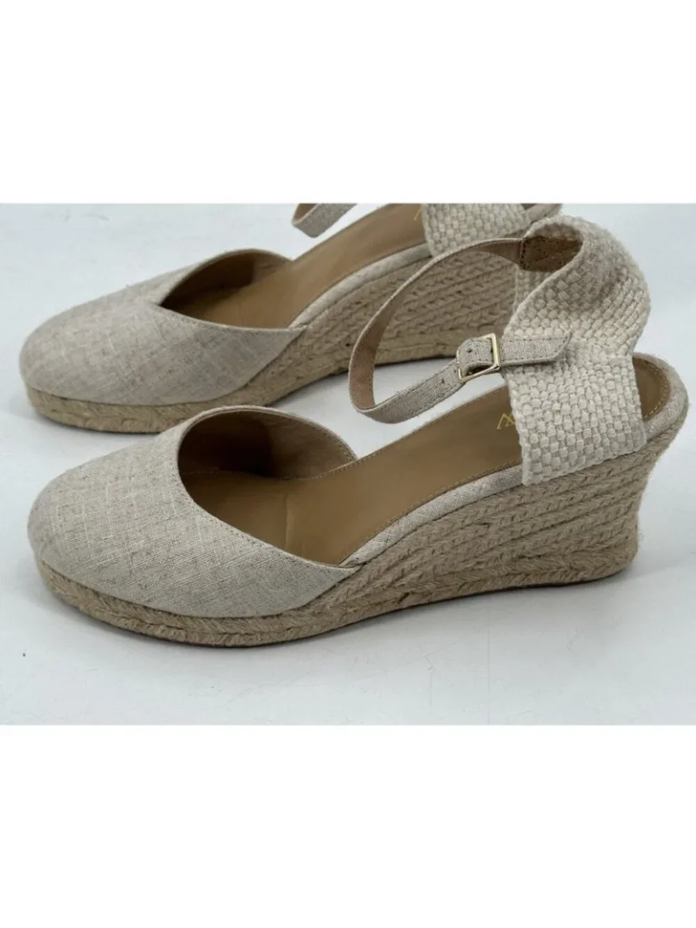 J. CREW Women's Espadrilles Wedge Shoes Factory Tan Canvas Ankle Strap 10M